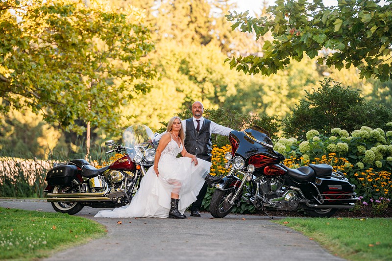 harley davidsons and bride and groom